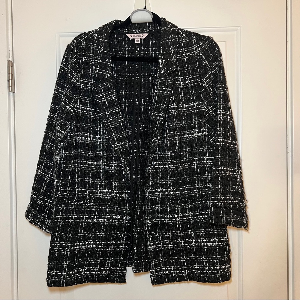 Nanette Lepore Black and White Tweed Jacket Size L
